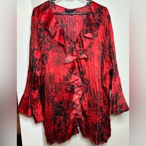SEPARATES By NEW YORK Red Black Print Accordion Ruffles Blouse 3XL